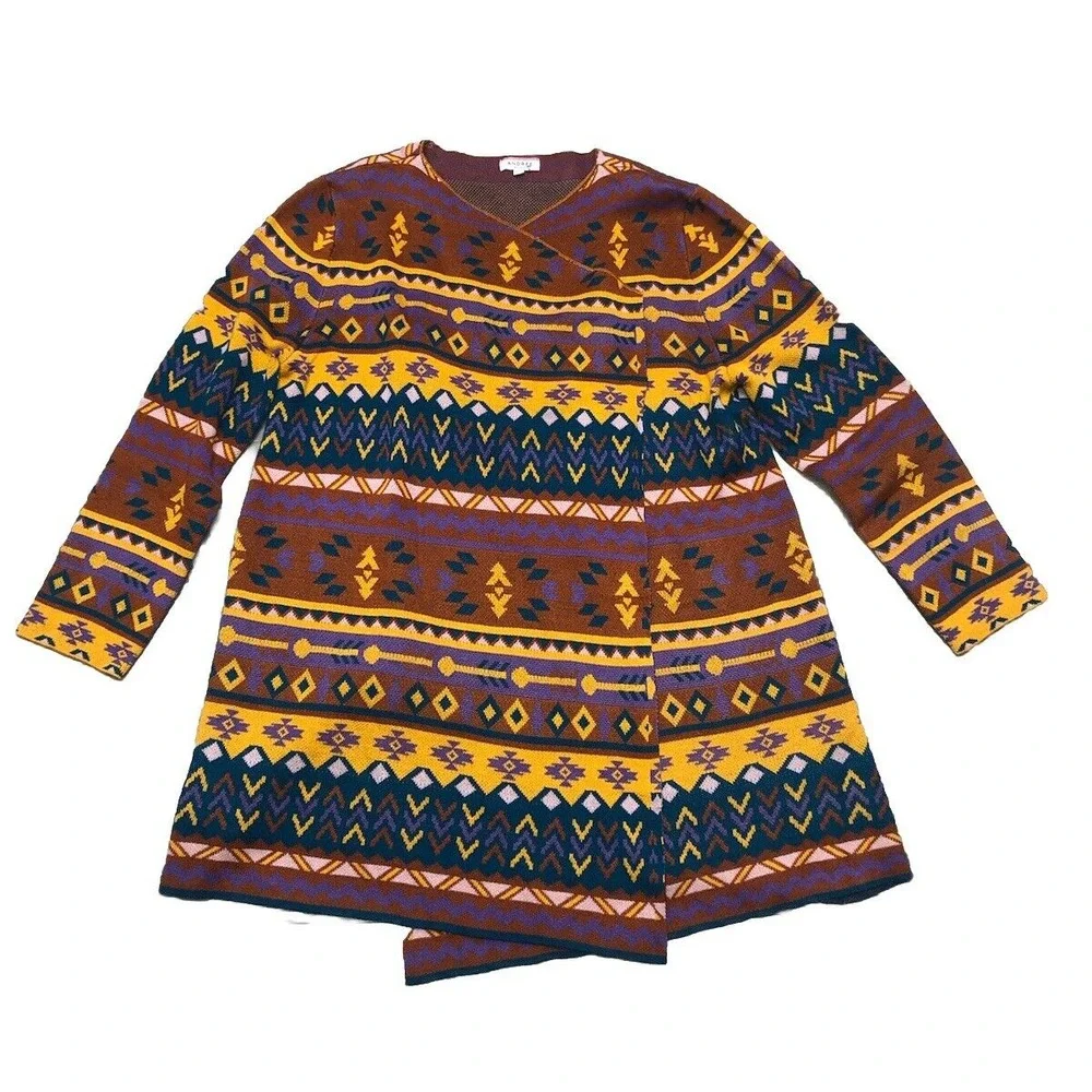 Andre by Unit Cardigan Sweater Women's 1X Orange Stripe Aztec Southweatern‎ Boho